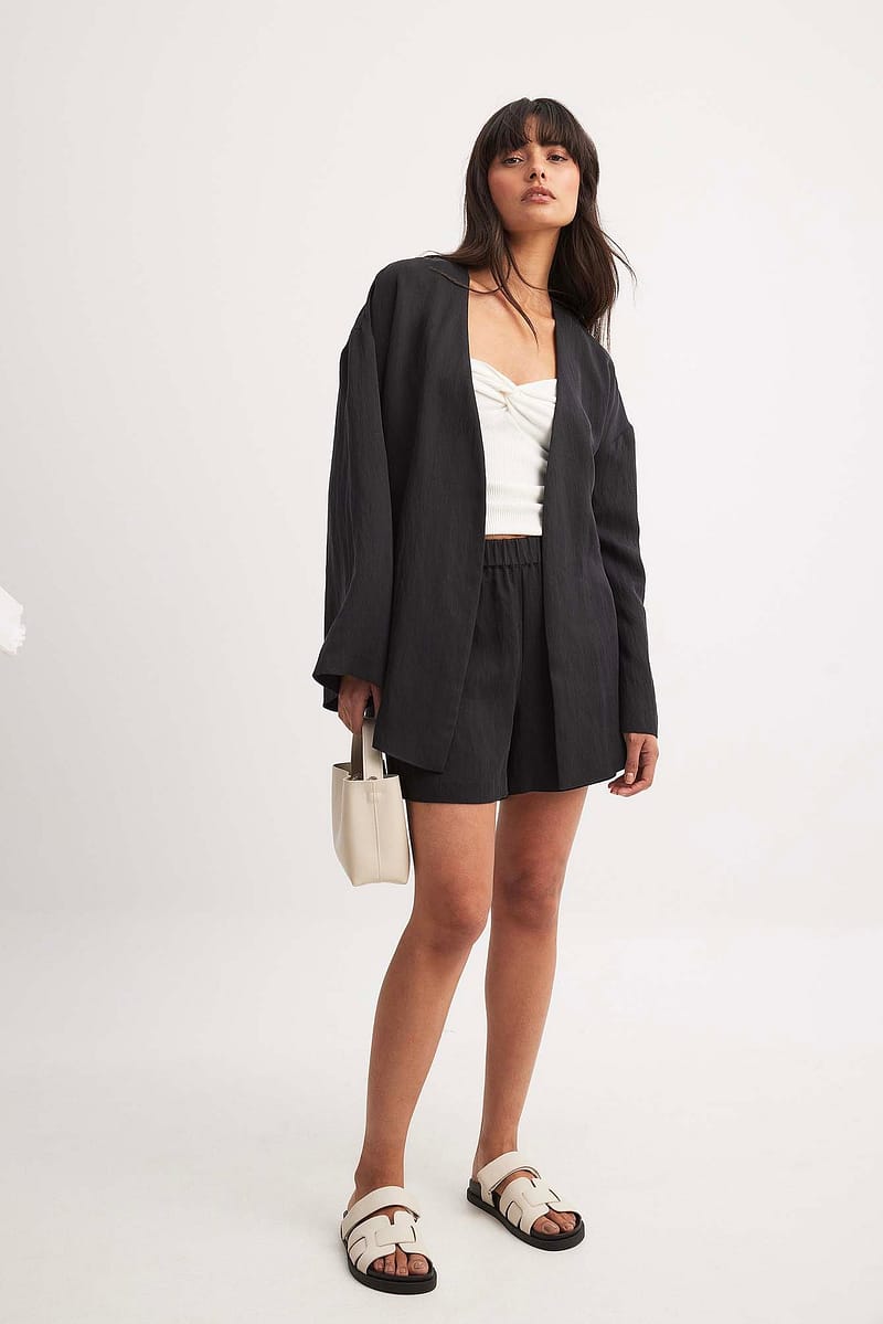 Lyocell Elastic Waist Shorts - Black