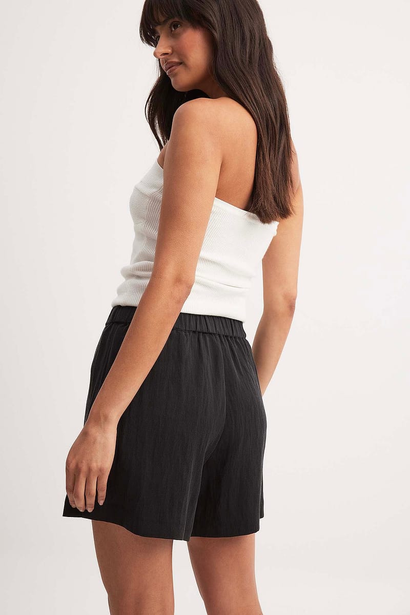 Lyocell Elastic Waist Shorts - Black