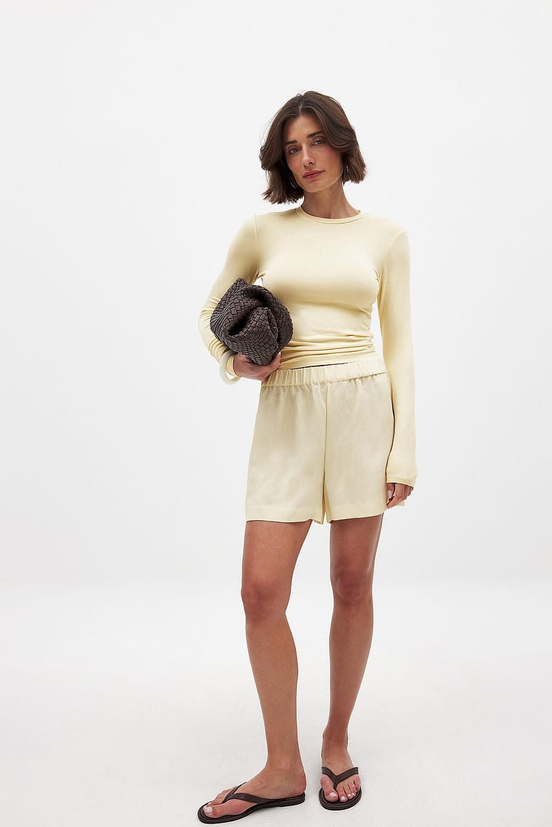 Lyocell Elastic Waist Shorts - Light Yellow