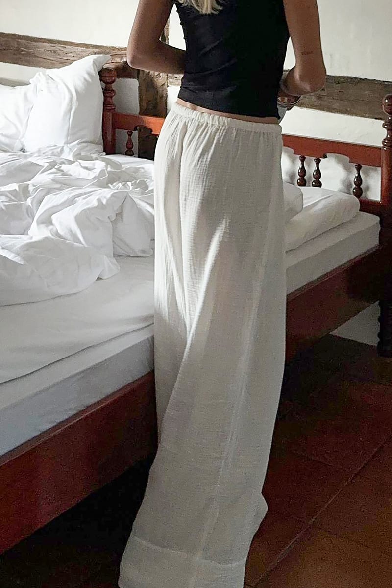 Wide Leg Mid Waist Pants - White
