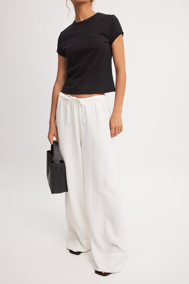 Wide Leg Mid Waist Pants - White