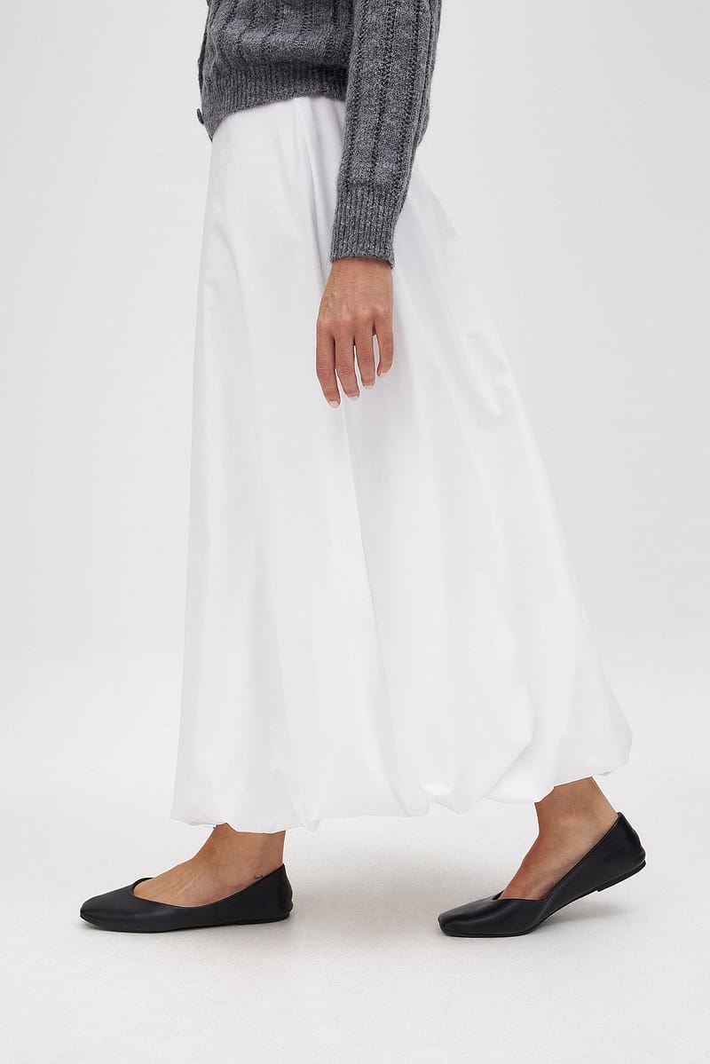 Ballon Hem Midi Skirt - White