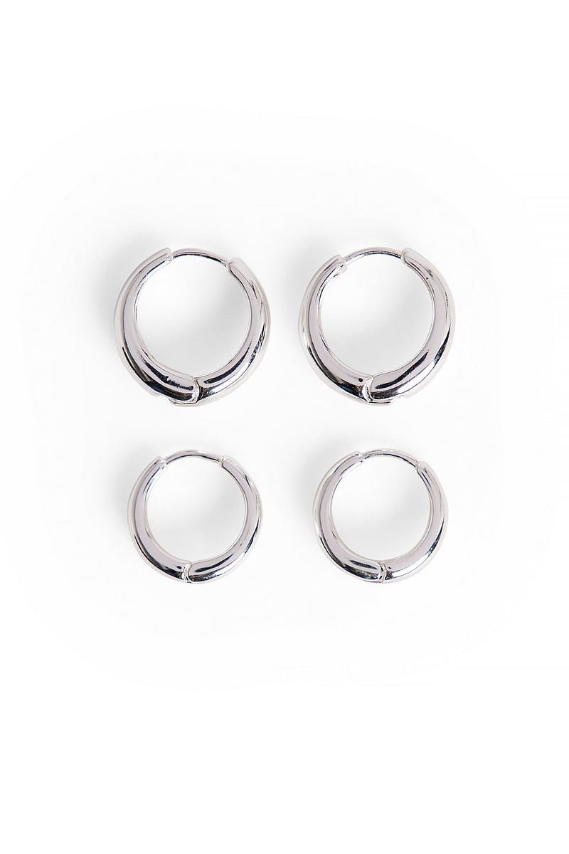 2-Pack Silver Plated Basic Chubby Hoops - Silver